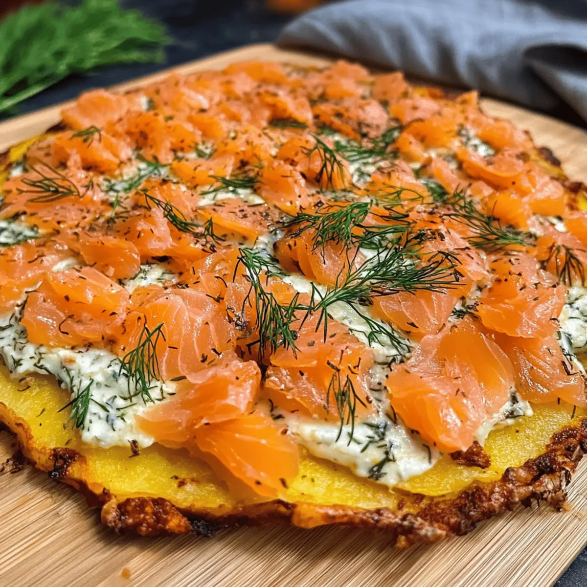 Kartoffelpizza mit geräuchertem Lachs genießen