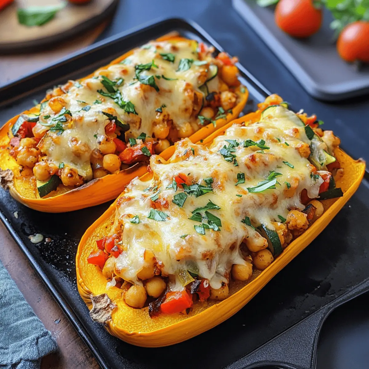 Veganer gefüllter Butternutkürbis aus dem Ofen