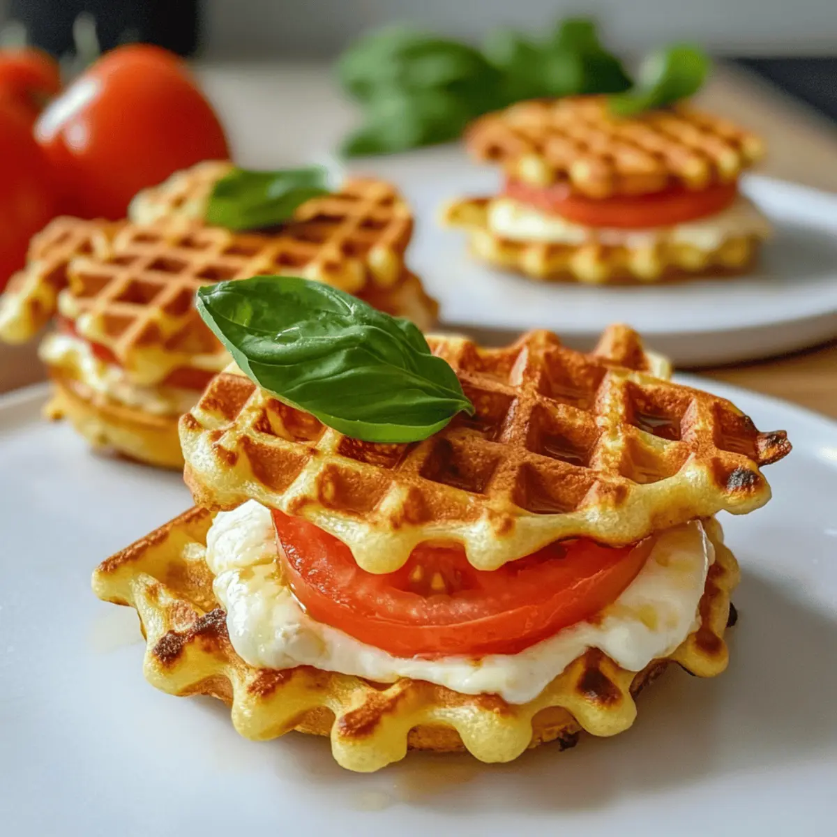 Mini-Waffelburger Tomate Mozzarella ganz leicht selbstgemacht