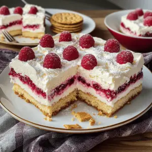 Butterkekskuchen mit Himbeeren und Pudding