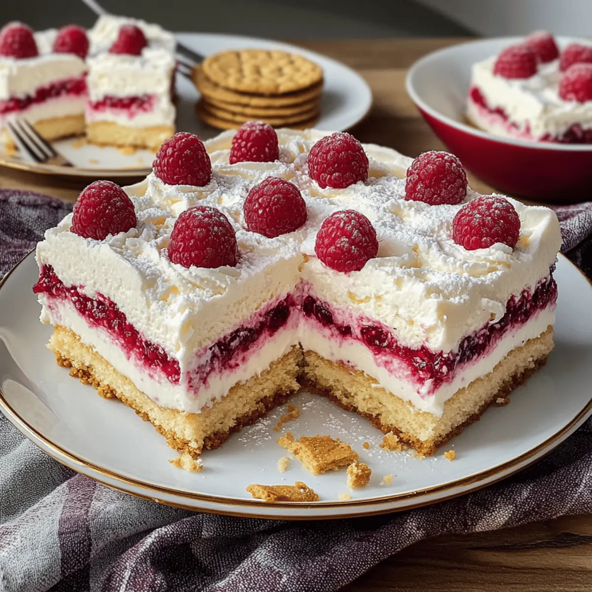 Butterkekskuchen mit Himbeeren und Pudding für Genuss