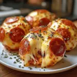 Simple Pepperoni Pizza Bombs Ingredients: - 1 package (450 g) pizza dough - 1 cup (100 g) shredded mozzarella - 1 cup (150 g) pepperoni - 1/2 cup (120 ml) marinara or pizza sauce - 1 teaspoon Italian seasoning - 1 egg - 1 tablespoon water Instructions: 1. Preheat the oven to 220 °C and line a baking sheet with parchment paper. 2. Roll out the pizza dough on a floured surface and cut it into evenly sized squares. 3. Place some mozzarella, a few pepperoni slices, and a teaspoon of marinara sauce in the center of each square. 4. Fold the corners of the squares towards the center and pinch them together to seal the filling inside. 5. Mix the egg with the water and brush it over the tops of the pizza bombs. 6. Sprinkle the pizza bombs with Italian seasoning. 7. Bake in the preheated oven for 12-15 minutes until golden brown. 8. Serve the pizza bombs with leftover marinara sauce for dipping.