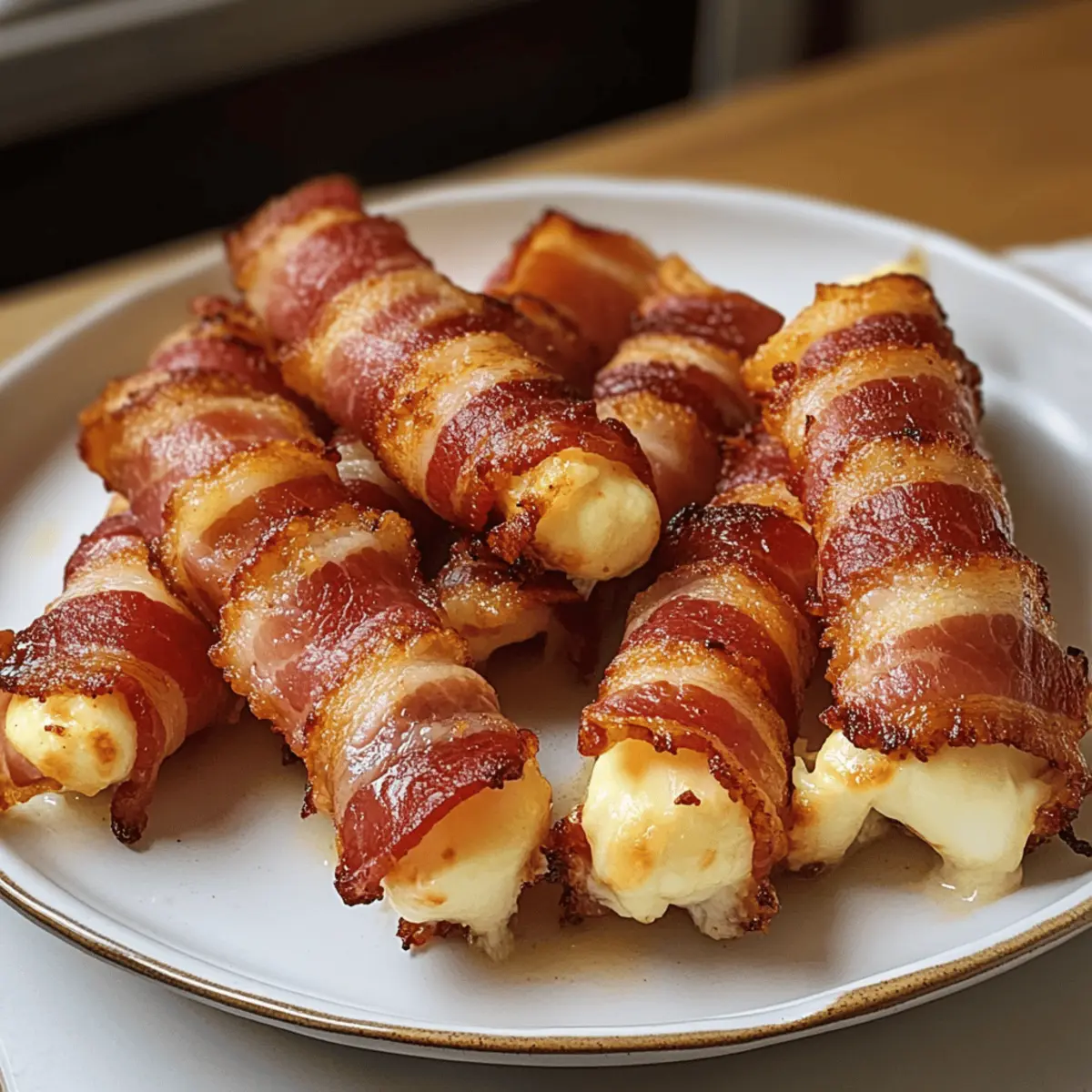 Bacon-umwickelte Mozzarella-Sticks für den Snack-Hit