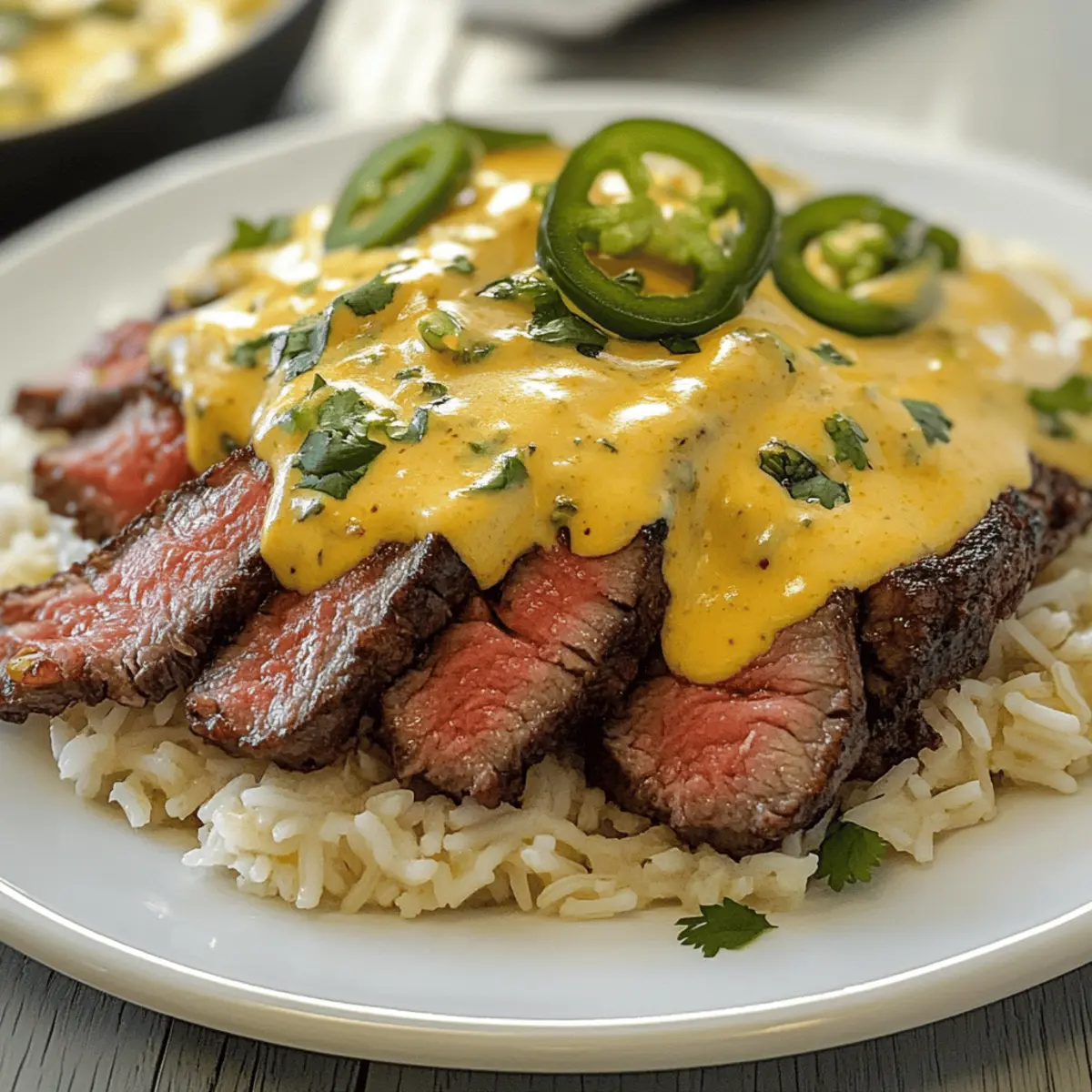 Herzhaft Käsig Steak & Queso-Reis Genuss in Minuten