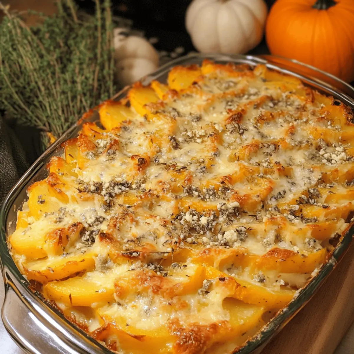 Kürbis-Kartoffel-Gratin mit Gorgonzola genießen