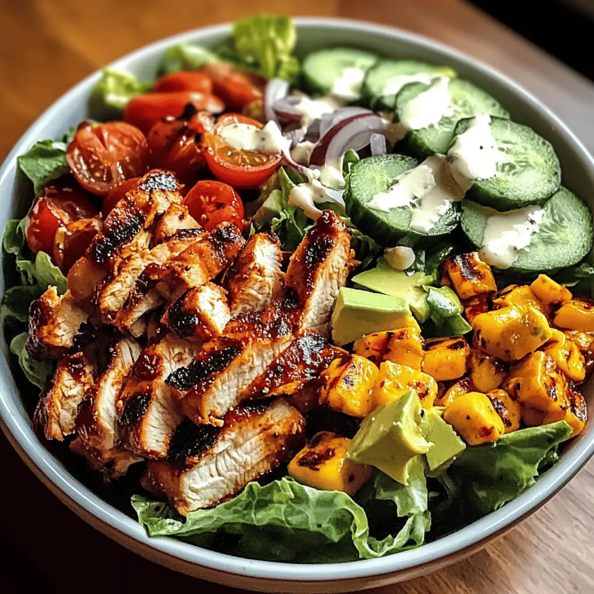 BBQ Hähnchen geschnittener Salat für einen Sommergenuss