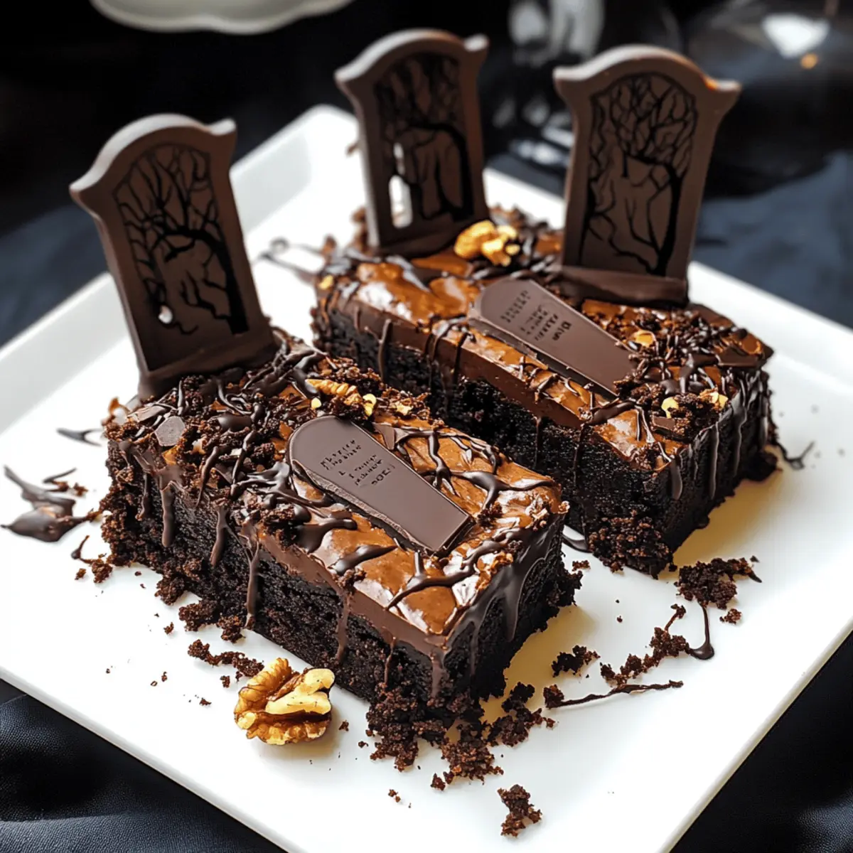 Schokoladenbrownie-Friedhof für Halloween Spaß