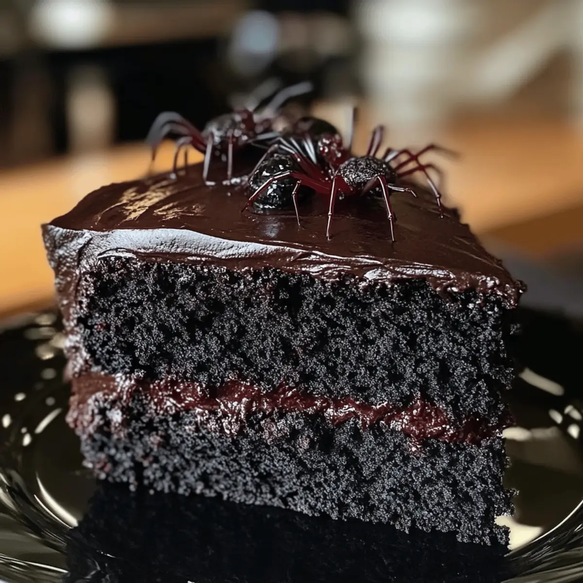 Gruseliger Black Velvet Halloween-Kuchen für Gespensterfans
