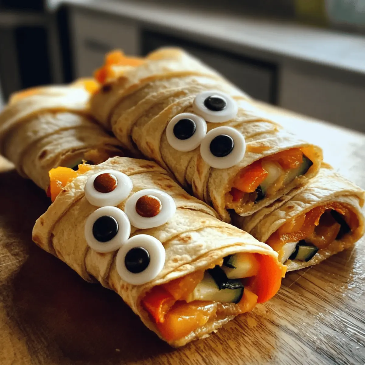 Gruselig-süße Mumien-Gemüse-Wraps für Halloween