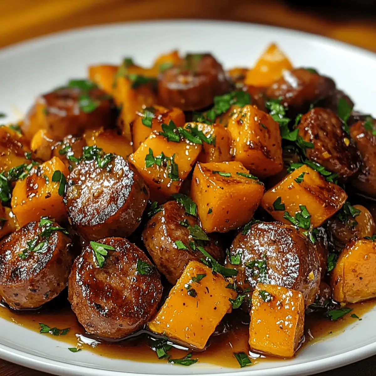 Sausage und Sweet Potatoes mit Honey-Garlic-Sauce schnell zubereiten