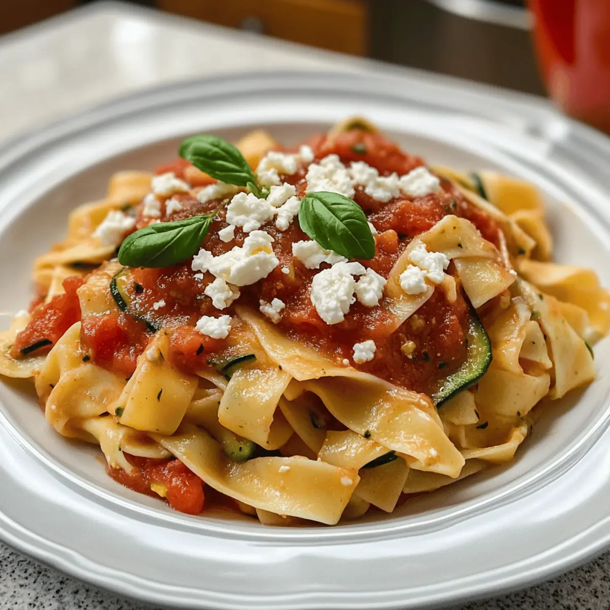 Bandnudeln mit Zucchini-Tomaten-Sauce für die Familie