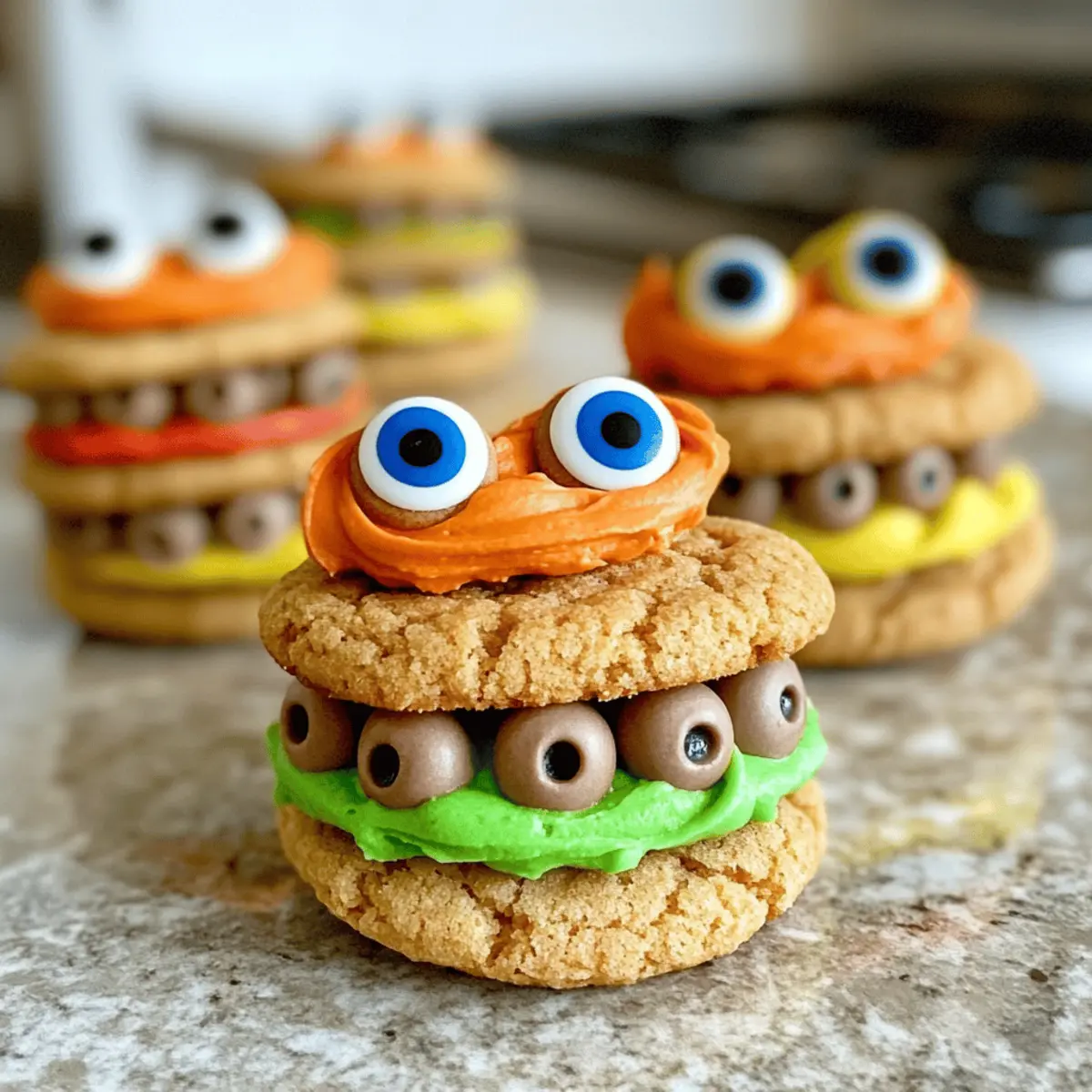 Niedliche Monster Sandwich-Kekse für Halloween Spaß