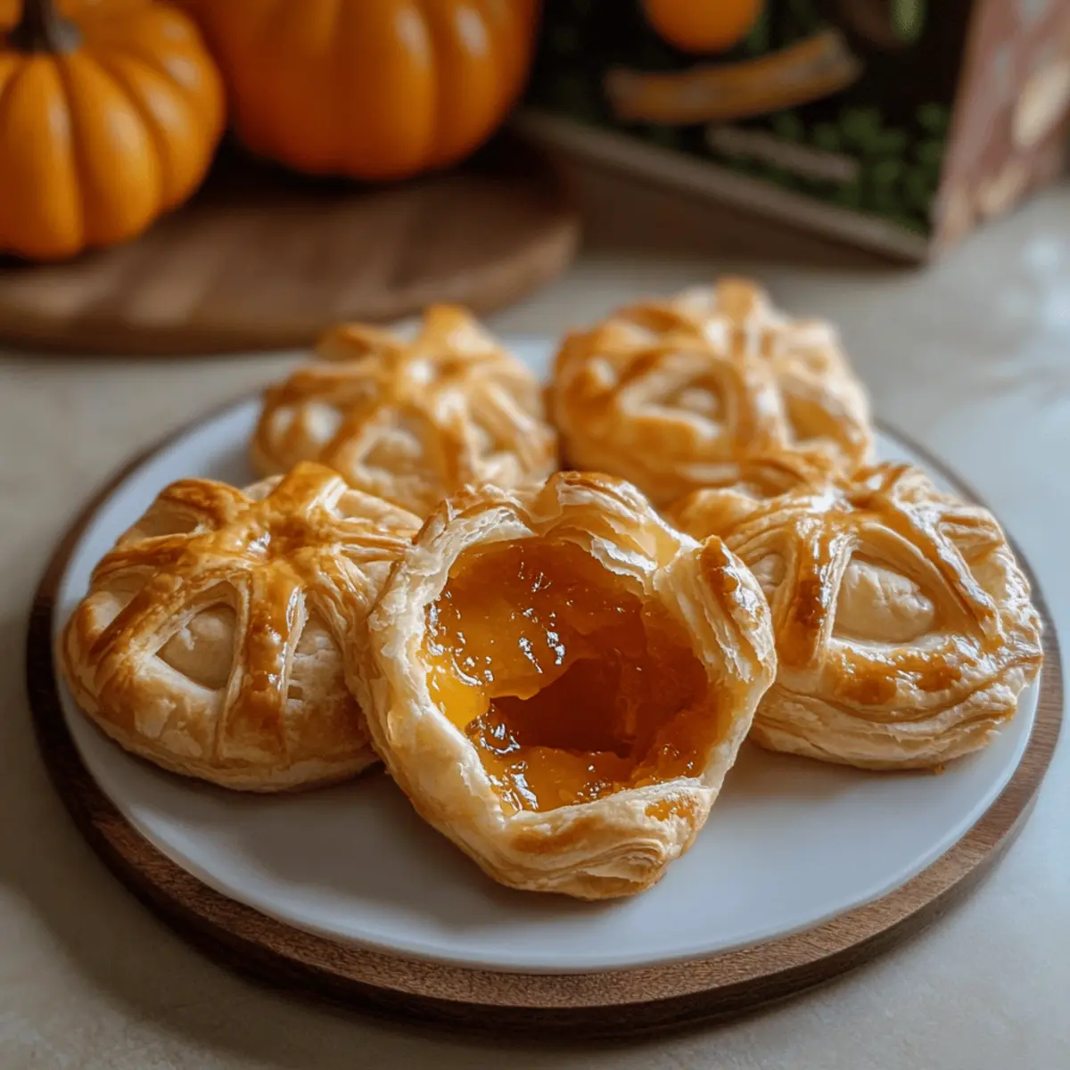 Blätterteig Kürbisse mit Aprikosenmarmelade für Halloween