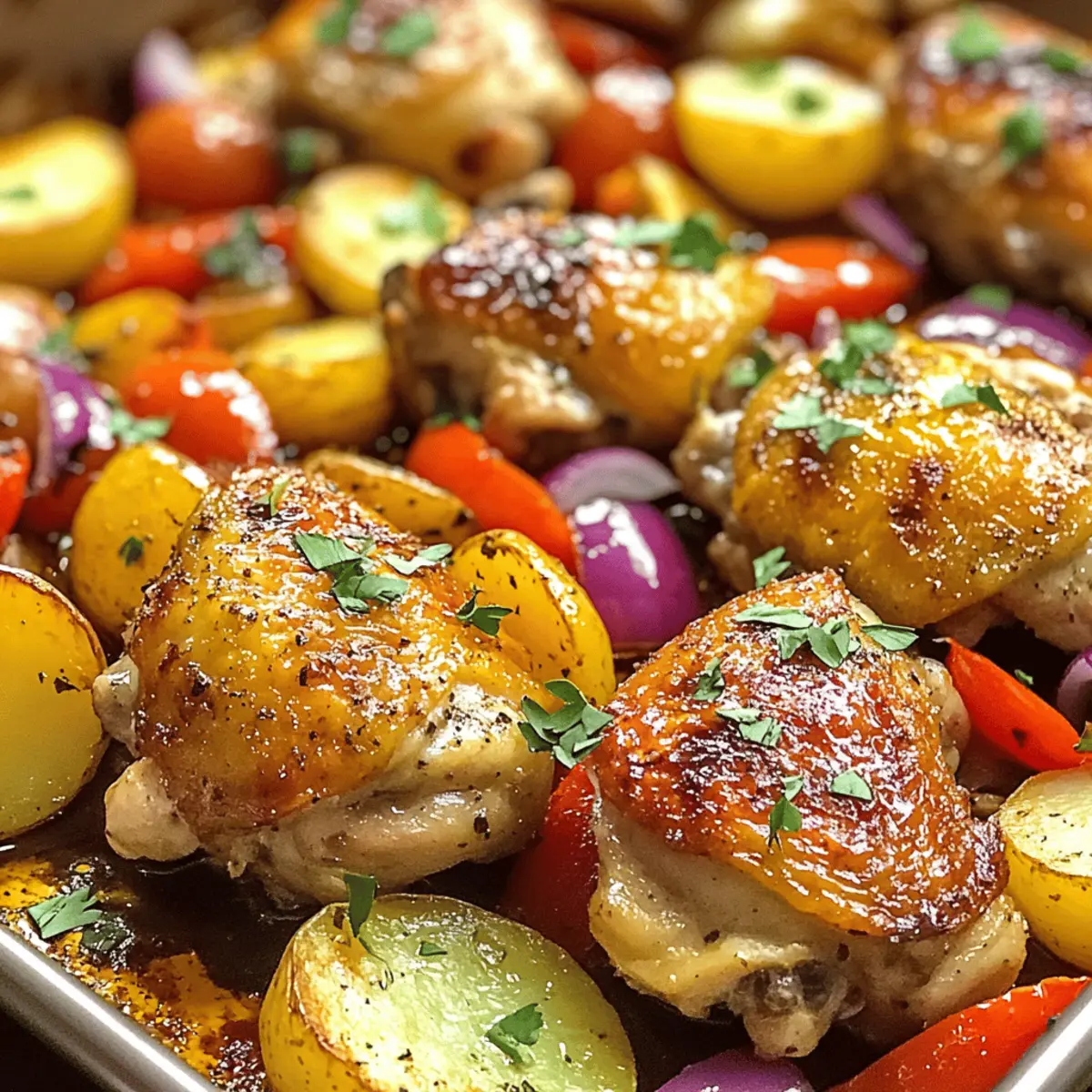 Schmackhaftes Blechgericht mit griechischen Hähnchen