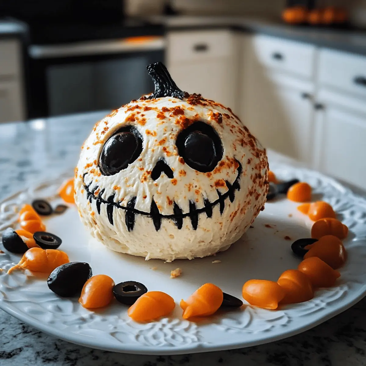 Skellington Käseball Vorspeise Rezept für Halloween Spaß