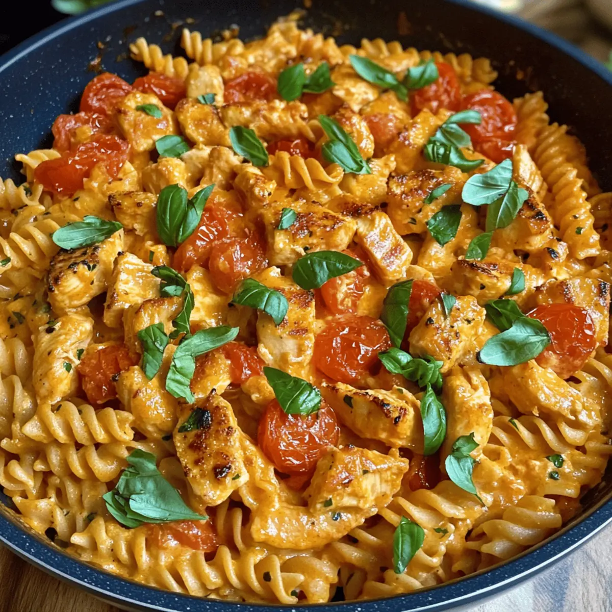 Heirate mich Pastafanne mit gebratenem Hähnchen