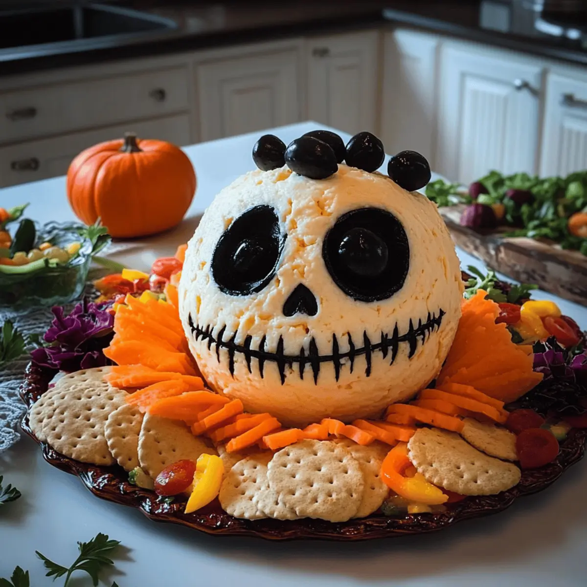 Skellington Käseball Vorspeise Rezept für Halloween Spaß