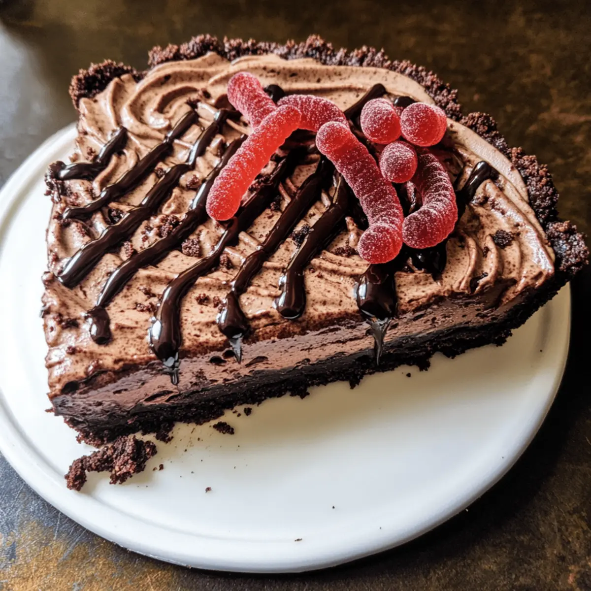 Dunkle Schokolade Pekan Würmer in Erde Mousse Tarte