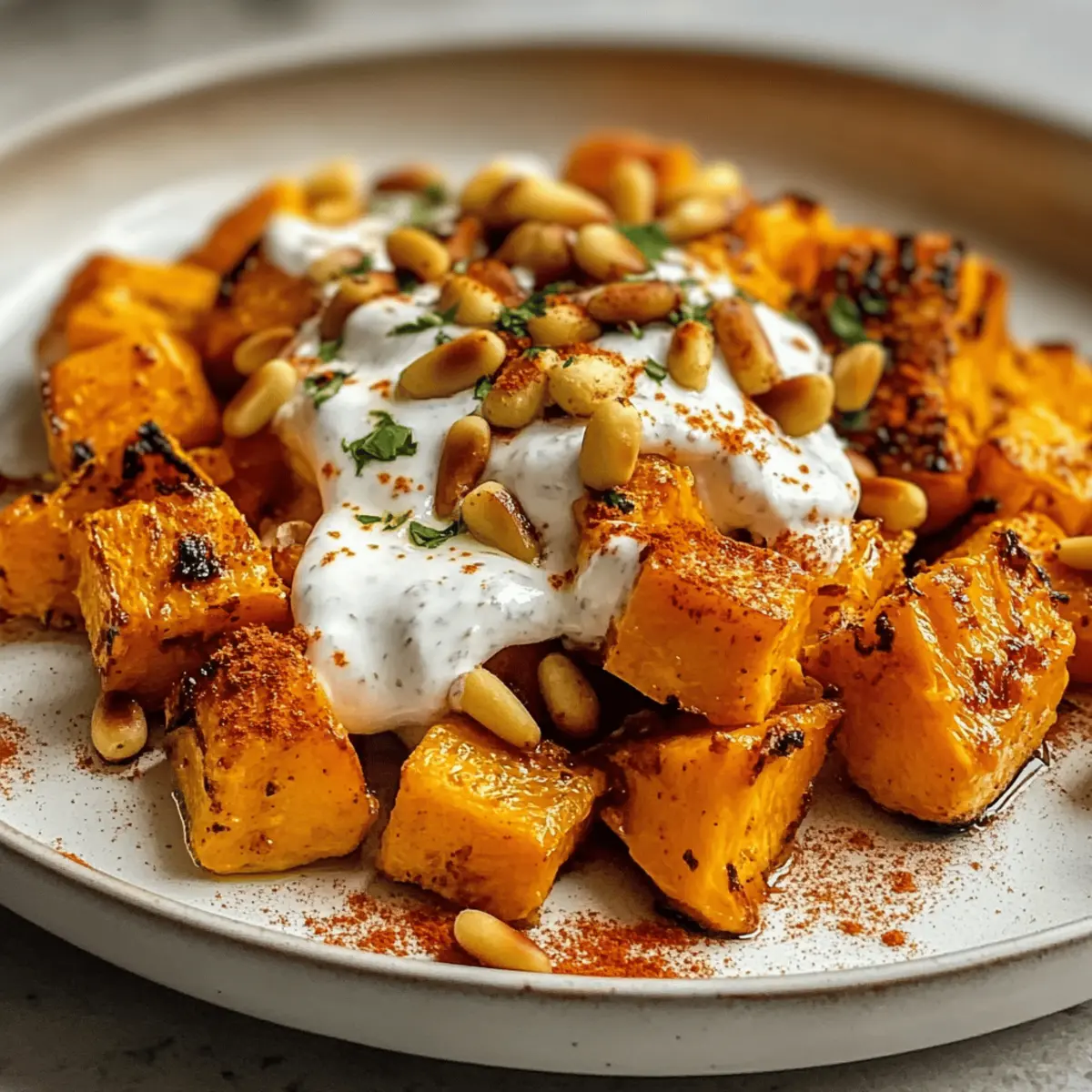 Goldbraun gerösteter Kürbis mit Joghurtsauce genießen