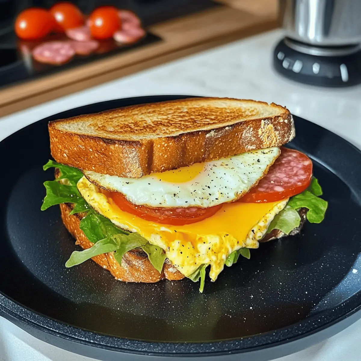 Toast Sandwich mit Ei, Käse und Salami einfach gemacht