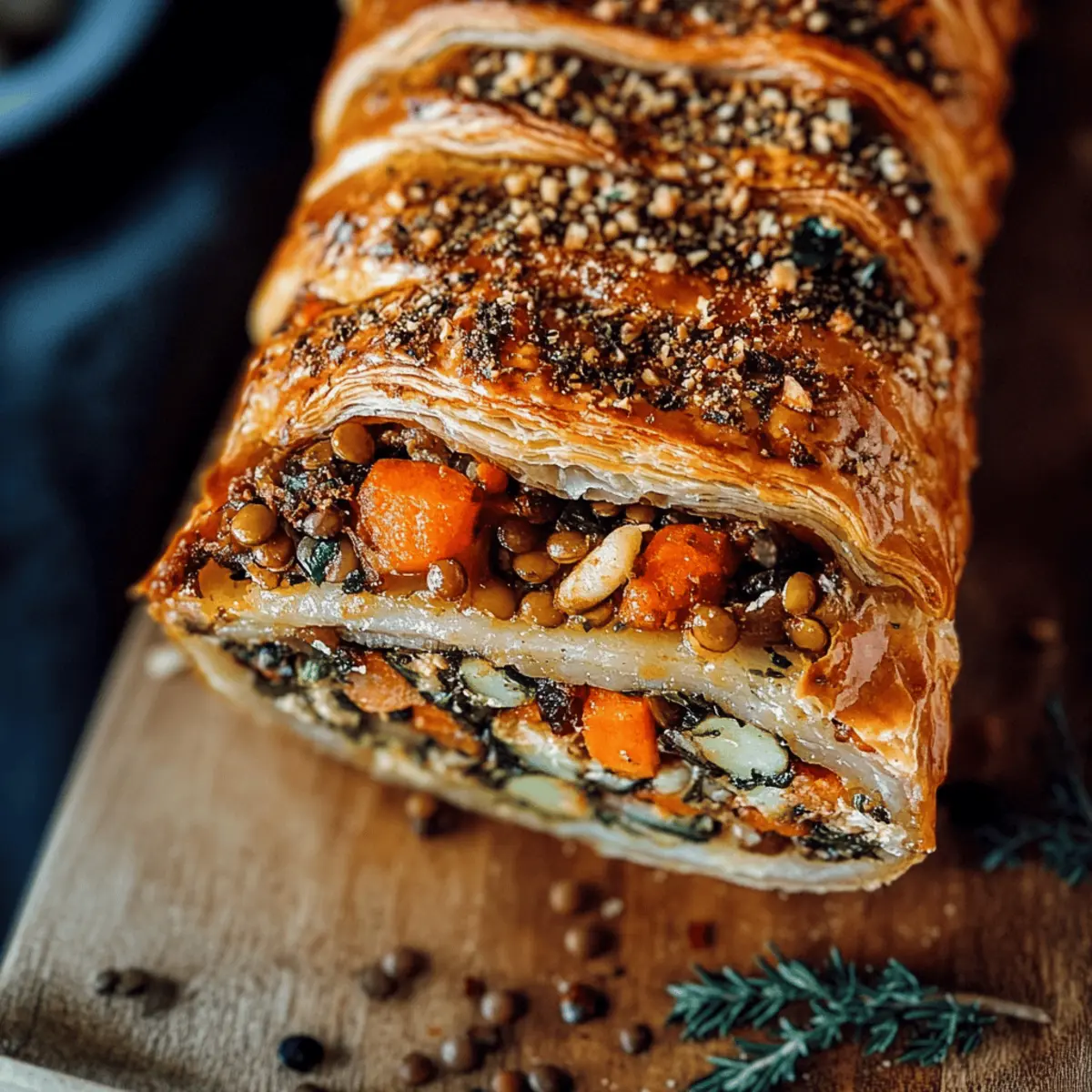 Vegetarischer Weihnachtsbraten im Blätterteigmantel