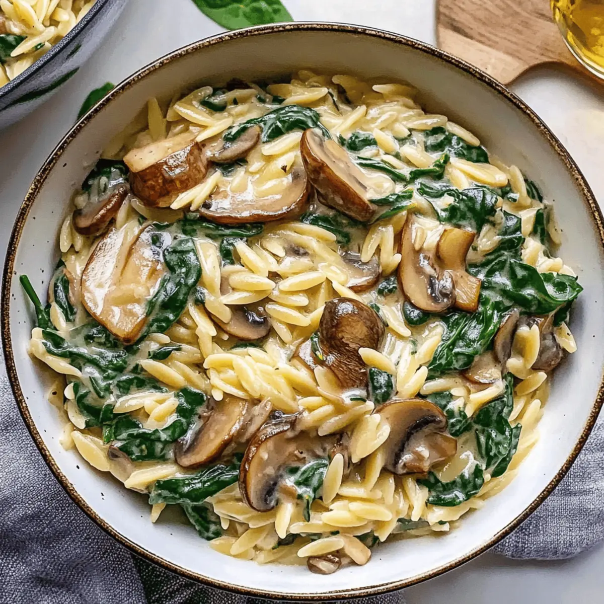 Orzo-Pfanne mit Pilzen und Spinat ganz einfach