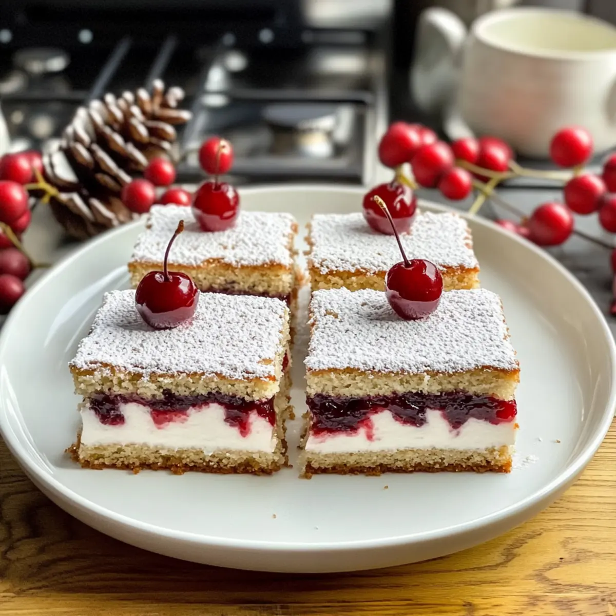 Christmas sheet cake with cherry jam and almond cream