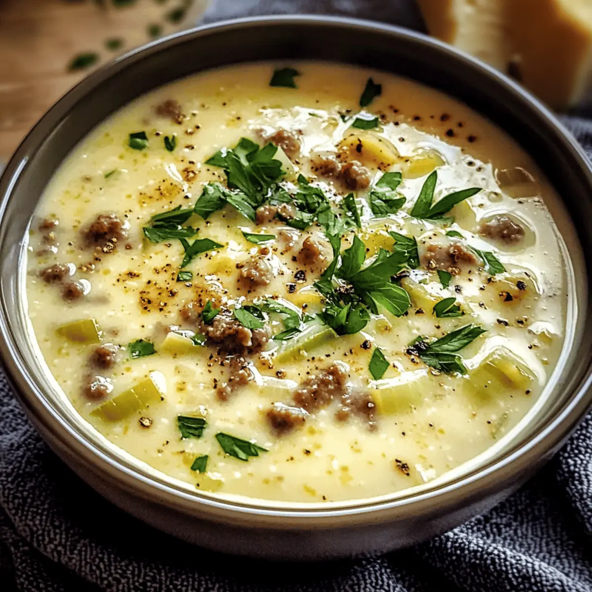 Käse Lauch Suppe mit Hackfleisch für kalte Tage