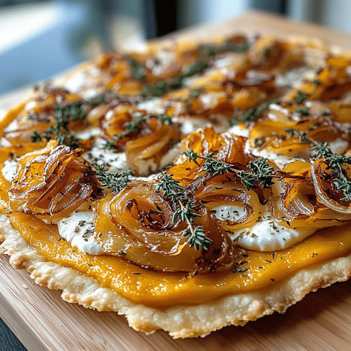 Herbstlicher Kürbis-Flammkuchen mit Zwiebeln delikat