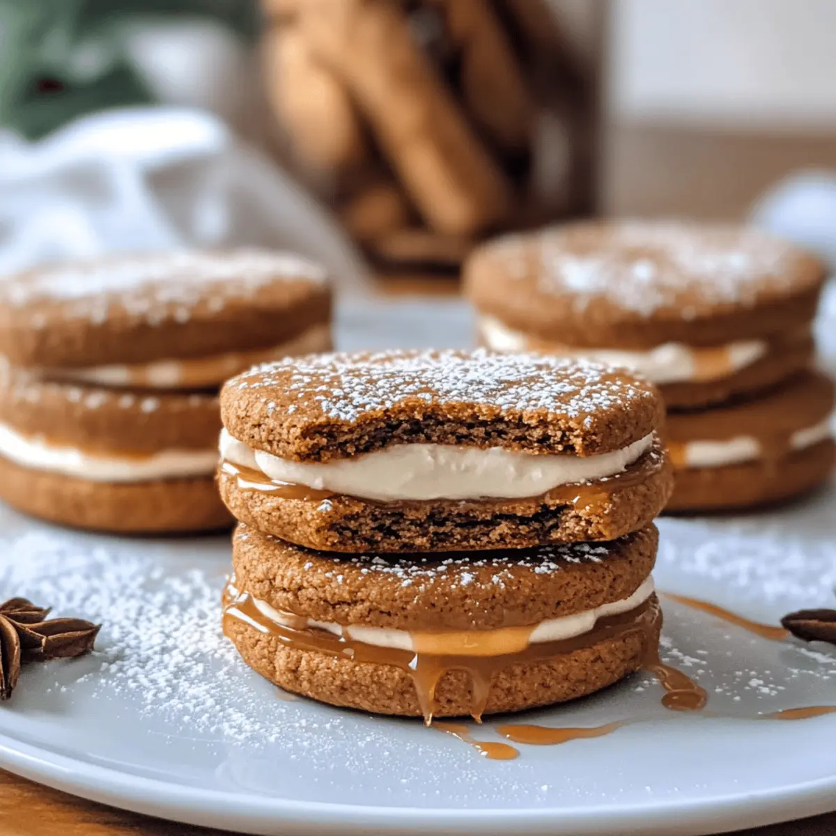 Lebkuchenkekse mit Vanillelikörcreme und Salzkaramell