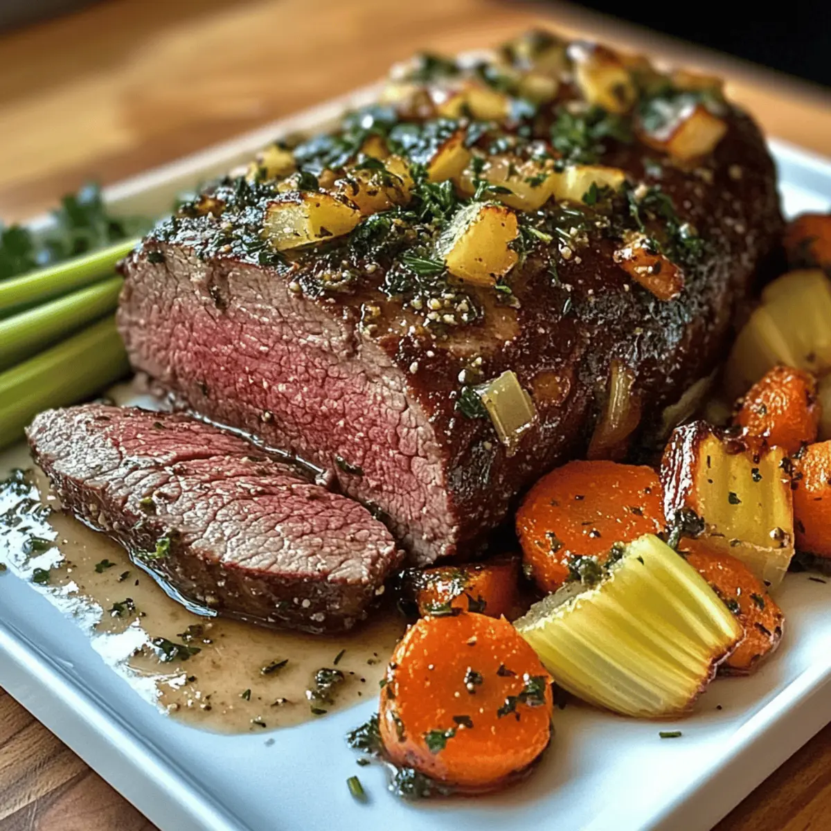 Knoblauchbutterkräuterbraten Rindfleisch perfekt zubereitet