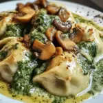 Spinatknödel mit Pilzragout