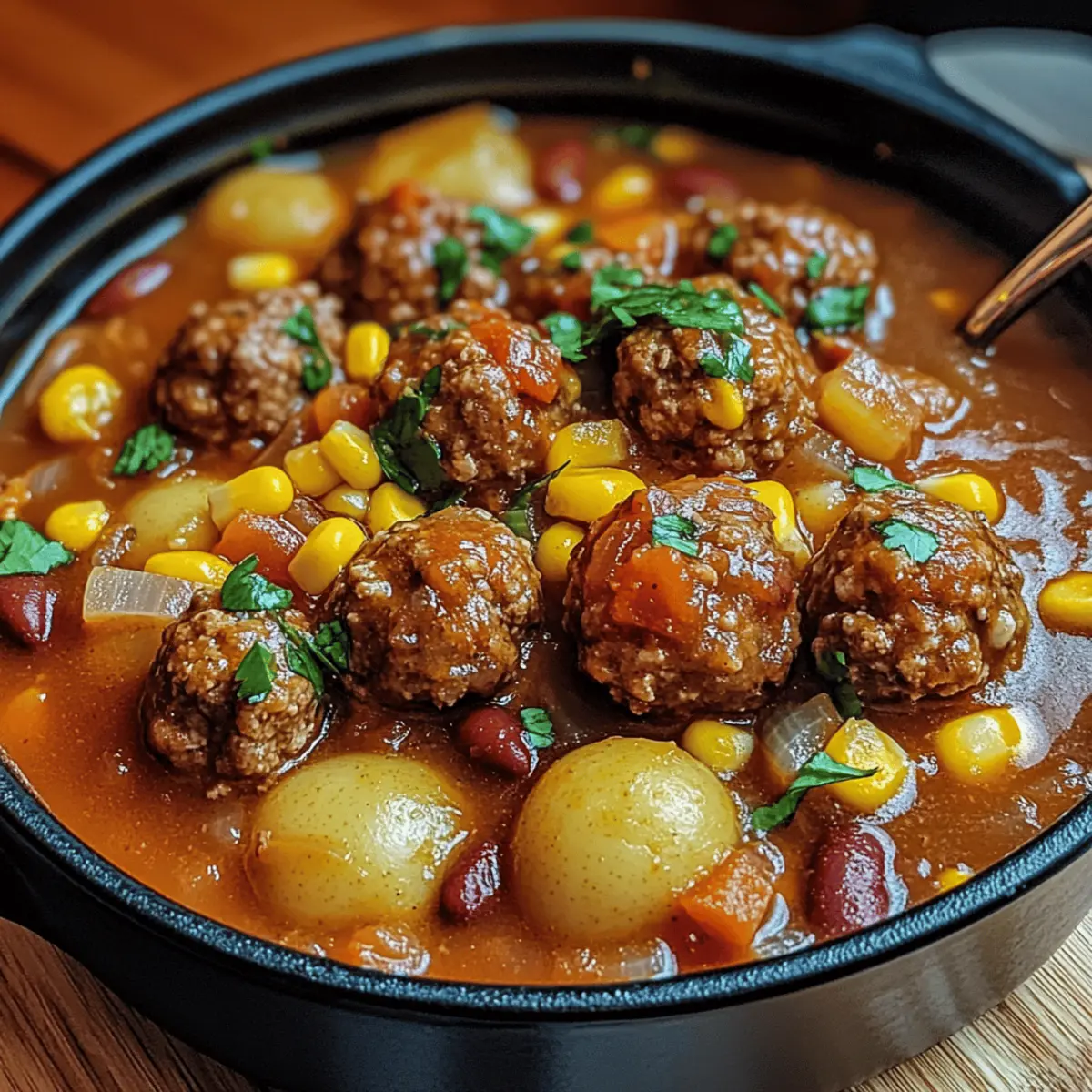 Hackbällchen-Eintopf mit Paprika, Mais und Kidneybohnen
