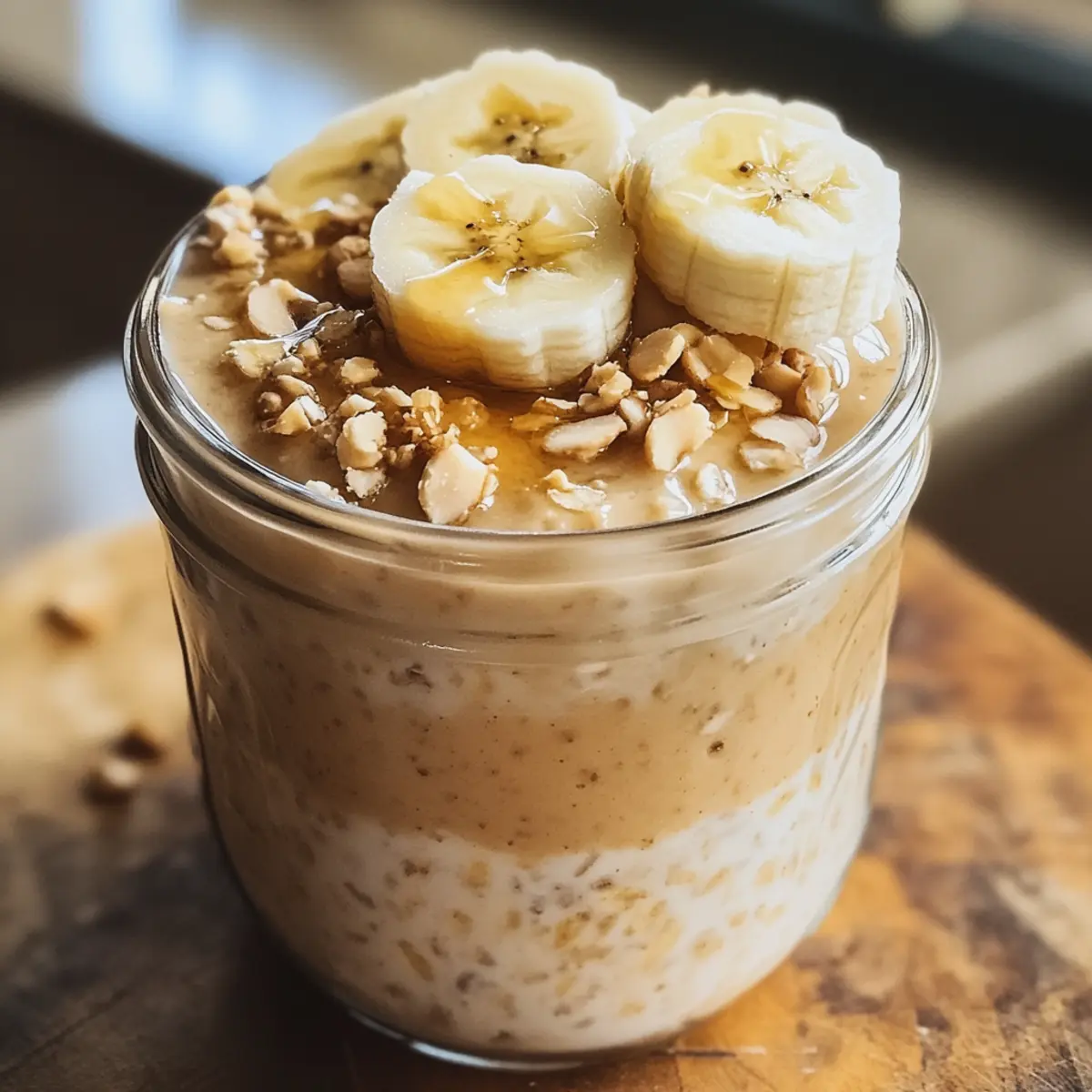 Bananen-Erdnussbutter Über-Nacht-Haferflocken für Eilige