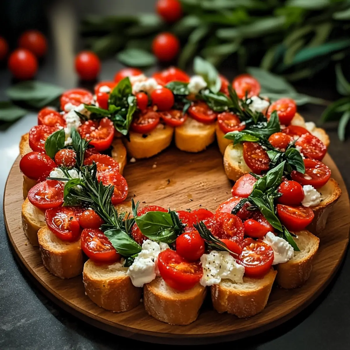 Weihnachts-Bruschetta-Kranz für festliche Feiern