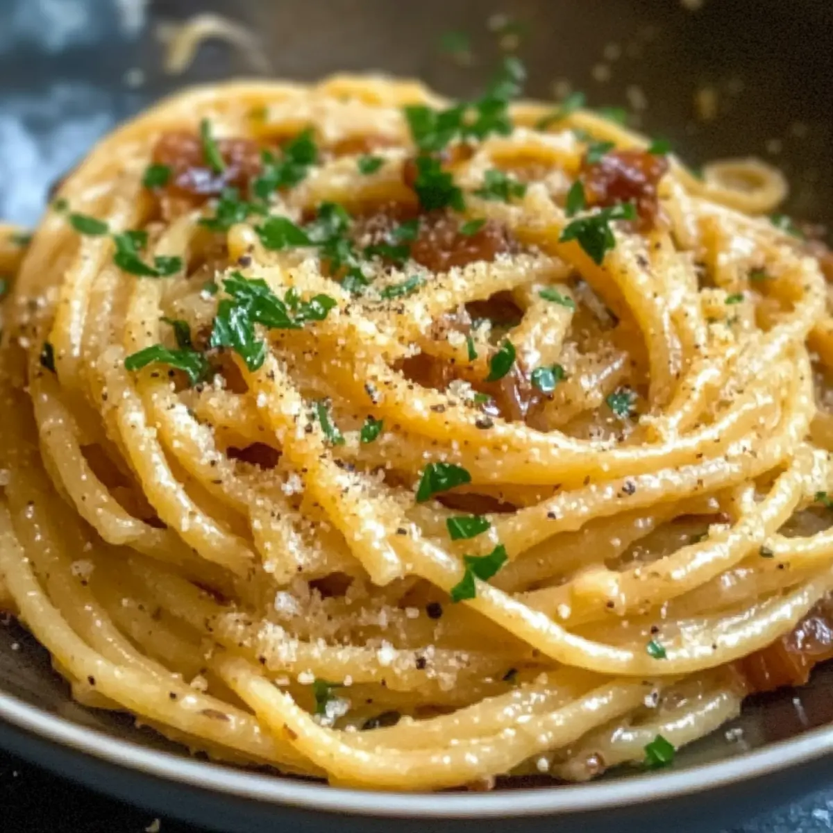 Cremige vegane karamellisierte Zwiebel-Pasta