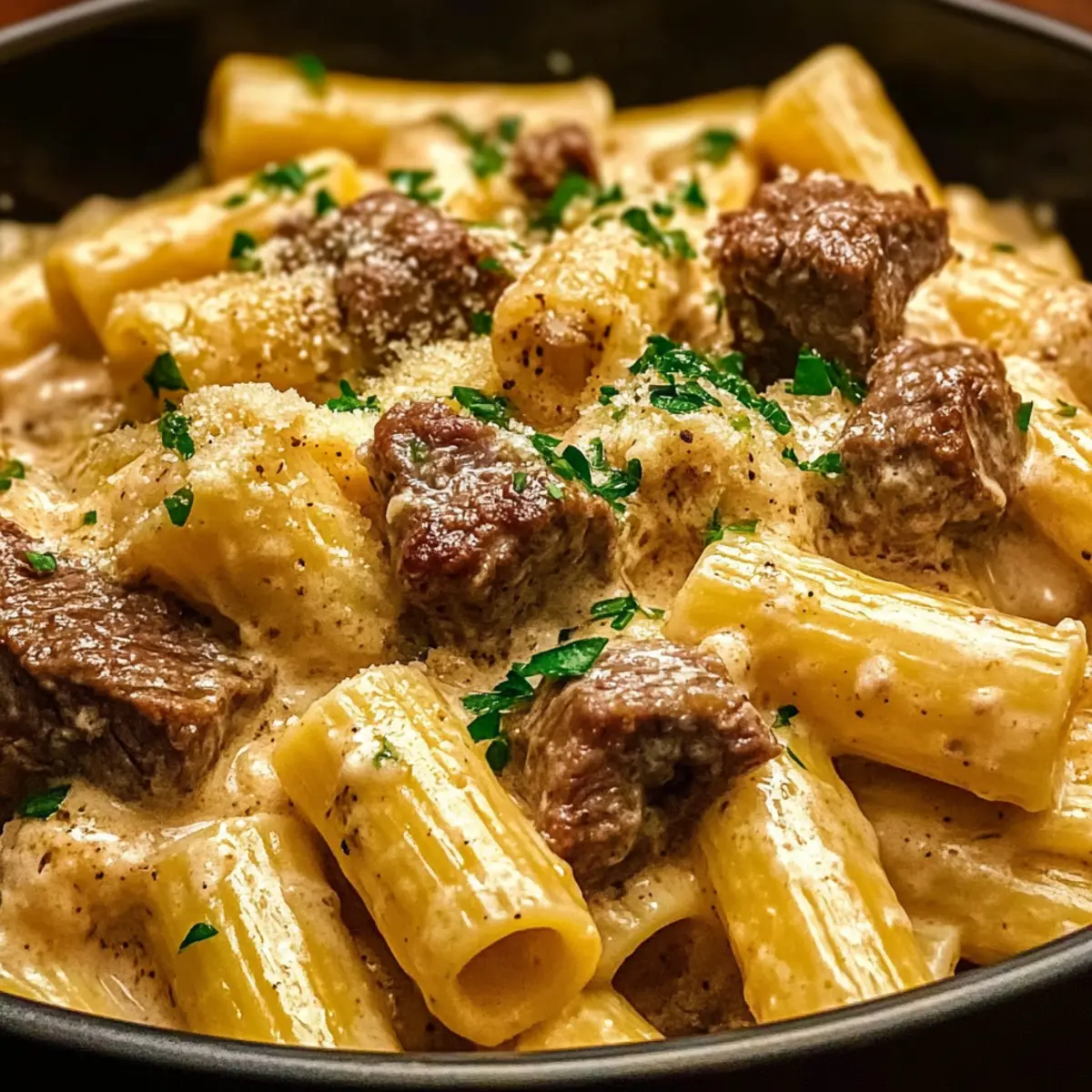 Cremiges Parmesan-Rindfleisch mit Rigatoni für die Familie
