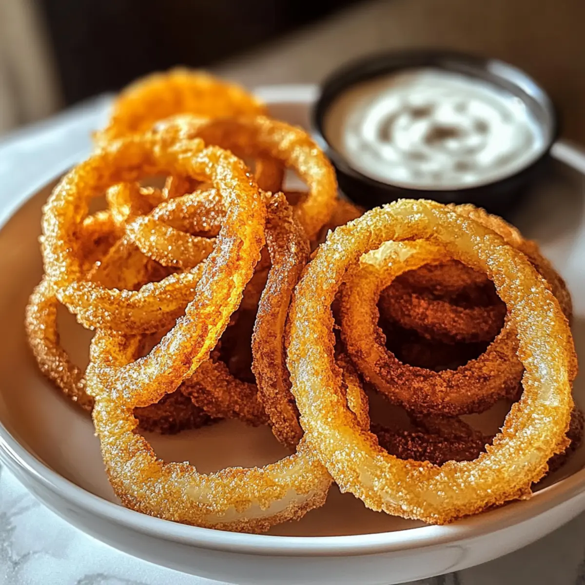 Krosse Zwiebelringe frisch aus dem Air Fryer