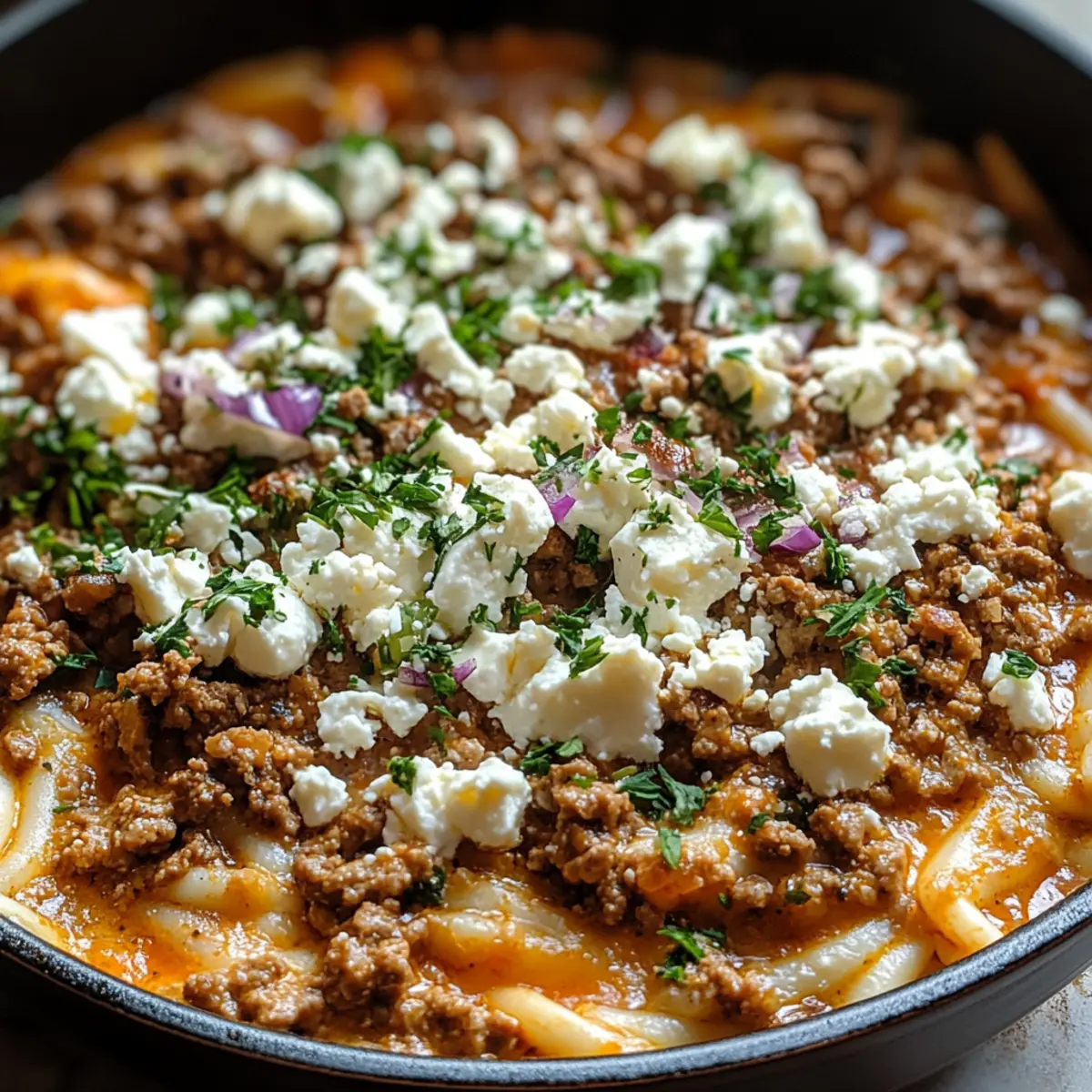 Kritharaki-Hackfleischpfanne mit Feta und lecker kochen