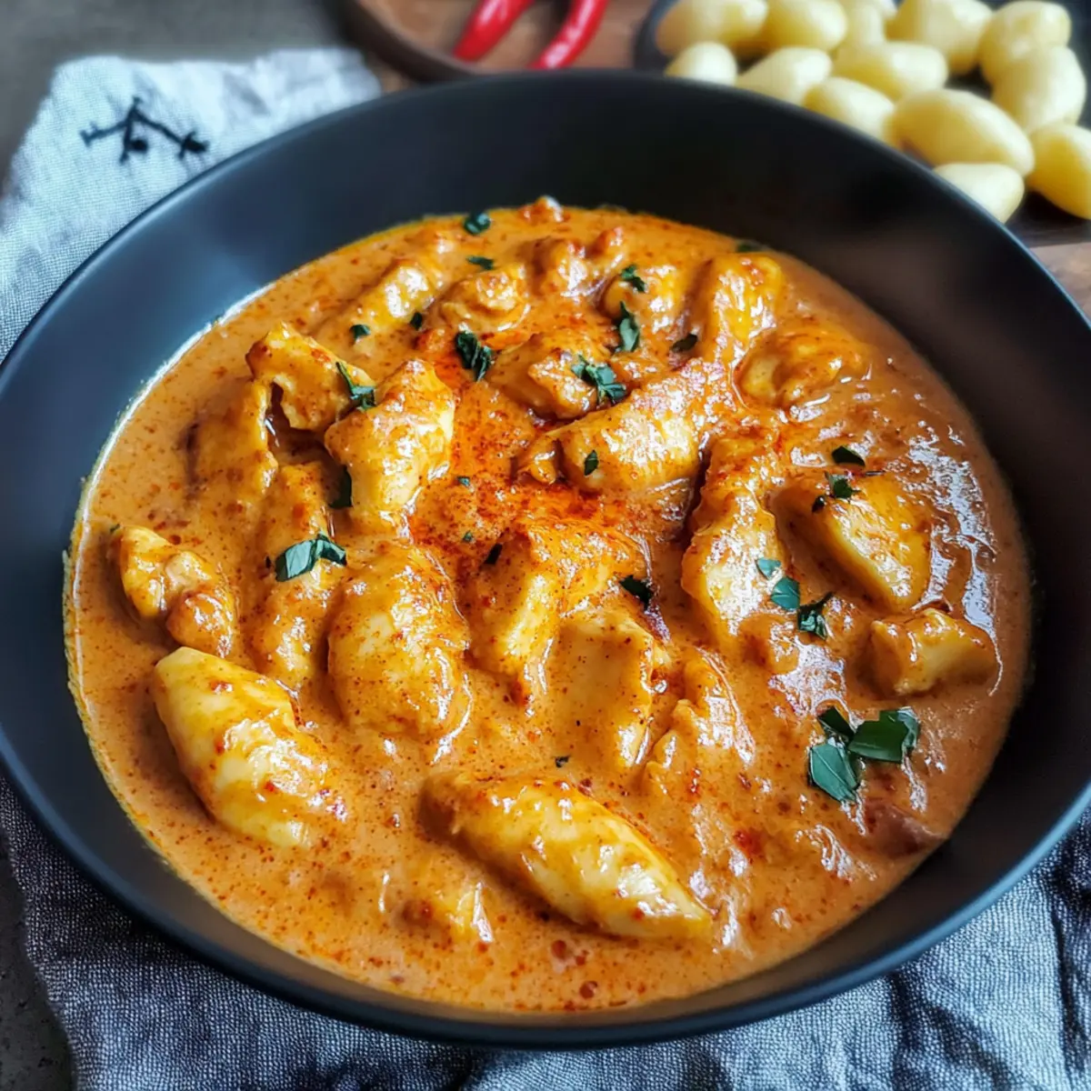 Paprika-Sahne-Hähnchen mit Gnocchi ganz einfach