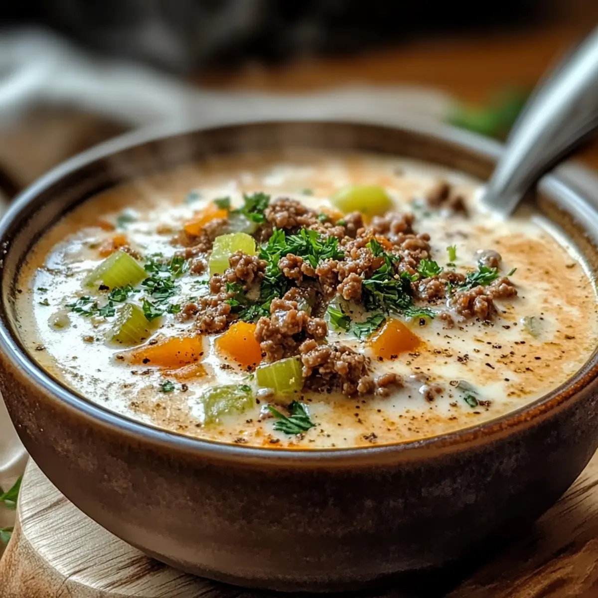 Friss dich dumm Suppe mit Hackfleisch für kalte Tage