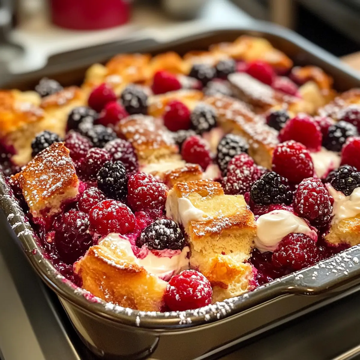 Beeren- und Sahne-Toast-Auflauf für dein Frühstück
