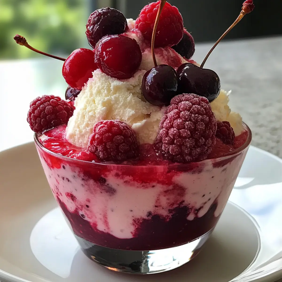 Kirsche Himbeere Semifreddo Dessert für heiße Tage