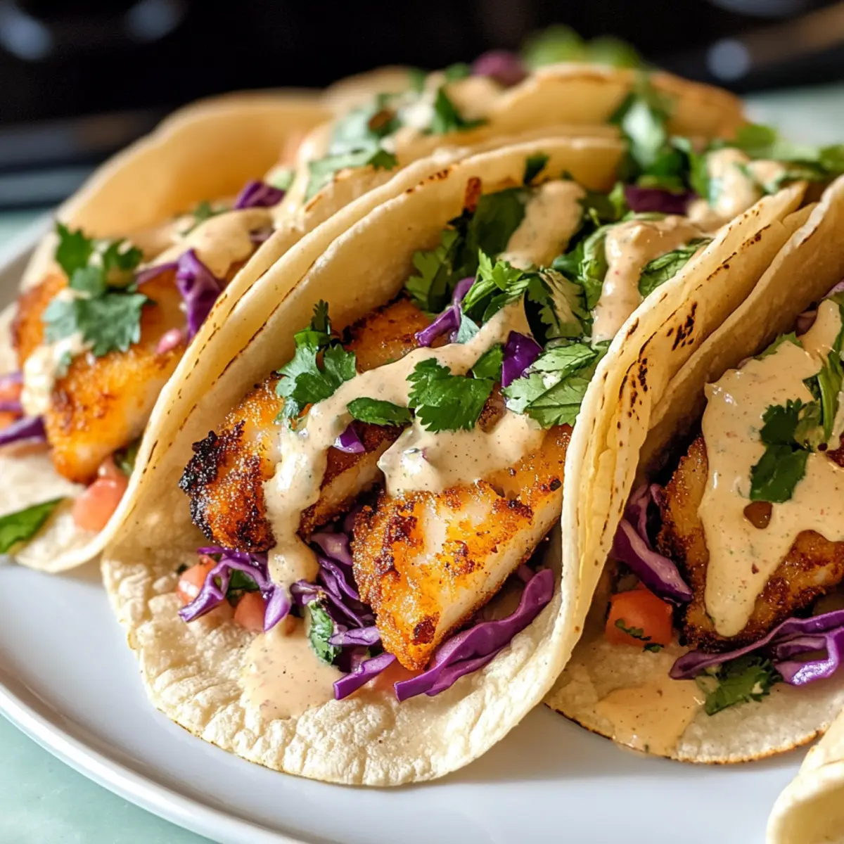 Kabeljau-Tacos mit cremiger Sauce und Krautsalat