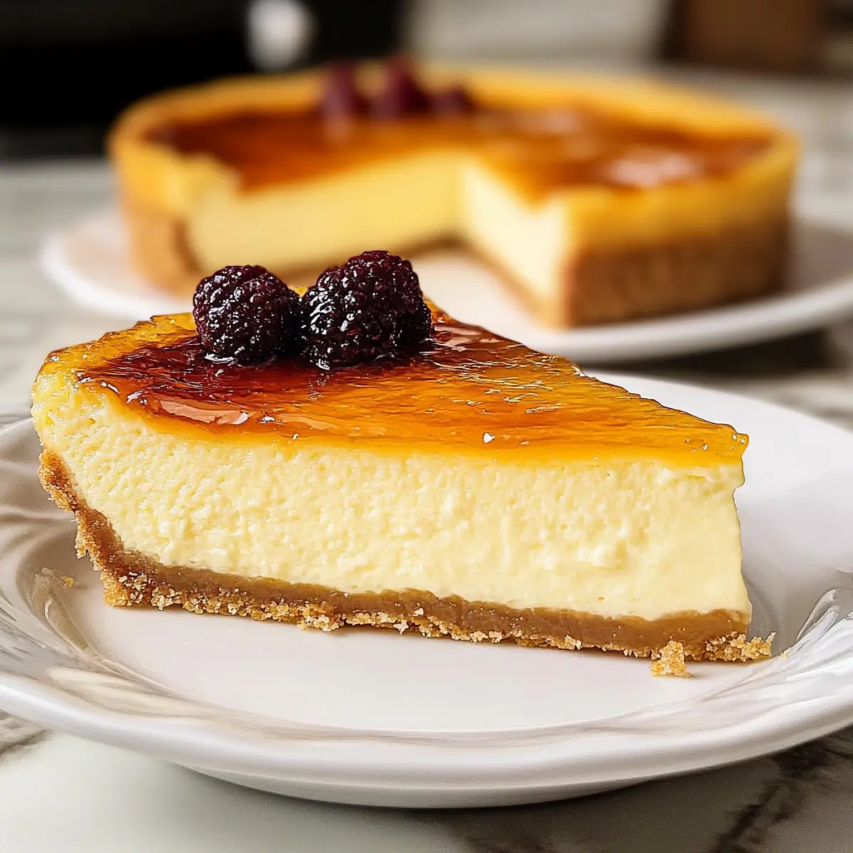 Cremiger Crème Brûlée Käsekuchen mit knusprigem Topping