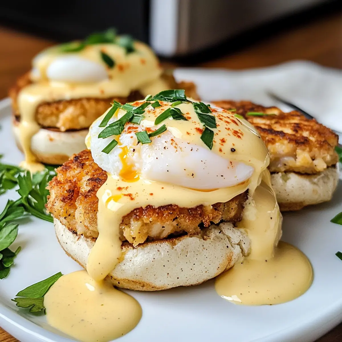 Krabbenkuchen Eier Benedict für ein besonderes Frühstück