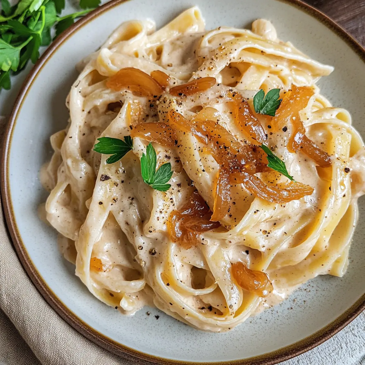 Cremige karamellisierte Zwiebel-Pasta für Genießer