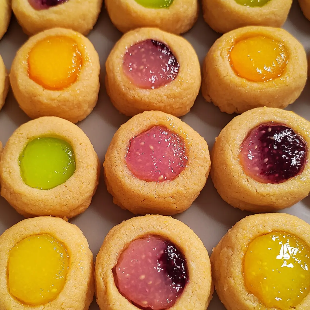 Fruchtgefüllte Daumenabdruckkekse für den Frühling