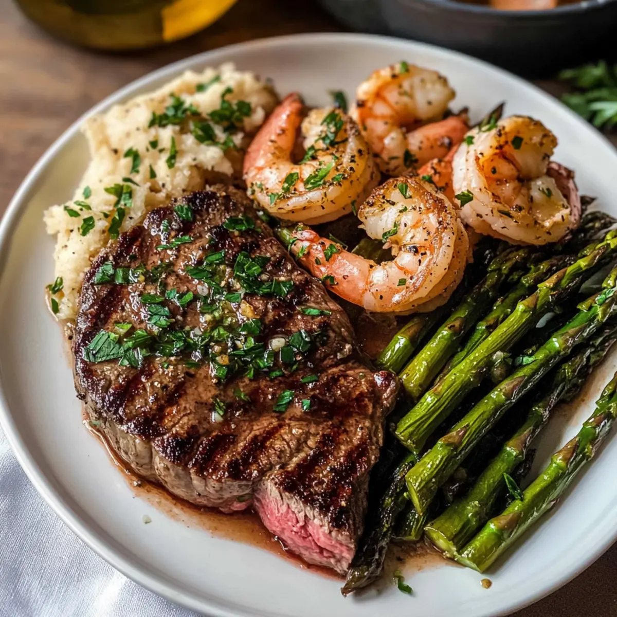 Knoblauchbutter-Ribeye-Steak und Garnelen einfach zubereiten