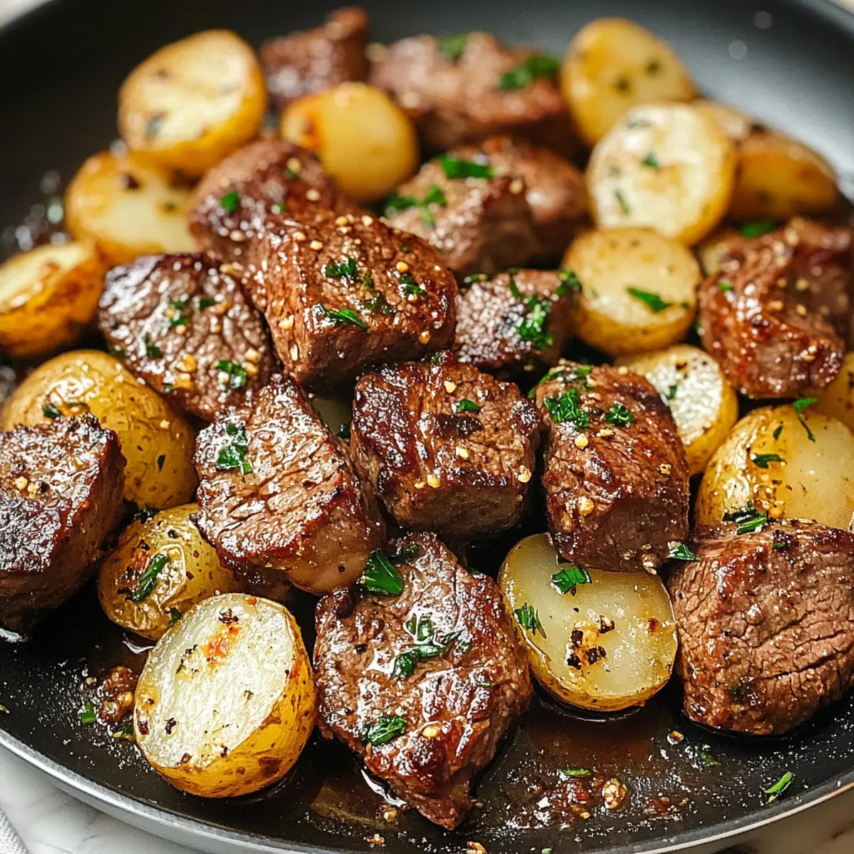 Knoblauch Steak Bissen und Kartoffeln Rezept für Genießer